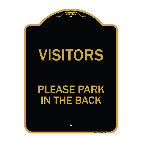 Signmission Visitors Please Park in the Back, Black & Gold Aluminum Architectural Sign, 18" x 24", BG-1824-22719 A-DES-BG-1824-22719 - main